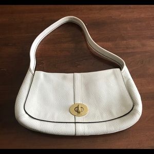 Vintage White Coach Bag with Blue Silky Interior